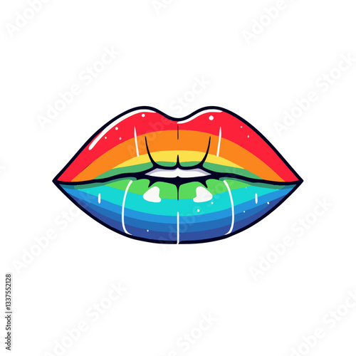 Rainbow lips graphic design in vibrant colors  