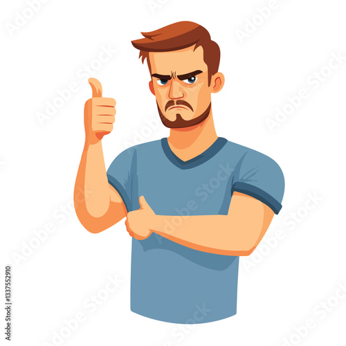 Disapproving Man Showing Thumbs Down Vector Illustration