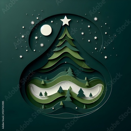 Elegant Paper Cut Christmas Tree Scene
