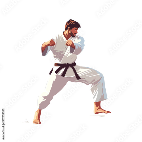 Professional Taekwondo Athlete Full Body Vector Illustration