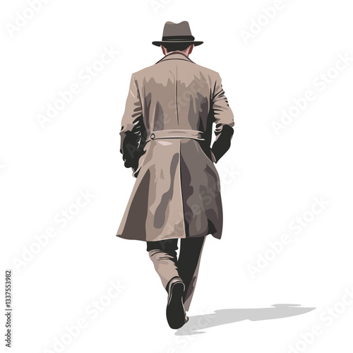 Stylish Man Walking Away in Trench Coat and Fedora - Mafia Theme