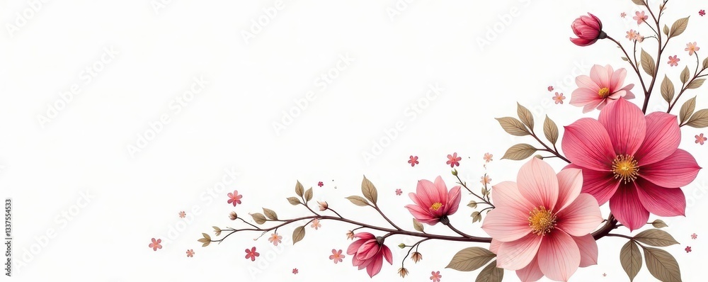 Fototapeta premium Floral arabesque, delicate lines on pure white, repeat, ornament, petal