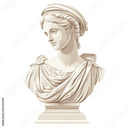 Elegant Marble Statue Portrait Bust of Roman Woman in Vector Format