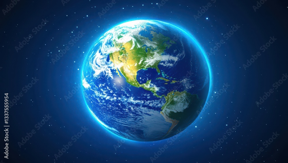 Obraz premium Beautiful view of Earth from space, glowing against the dark universe.