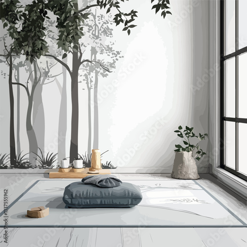 Serenity Mediation Corner Bedroom Monochrome Decor