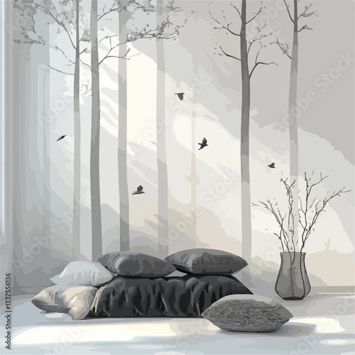 Serenity Mediation Corner Bedroom Monochrome Decor