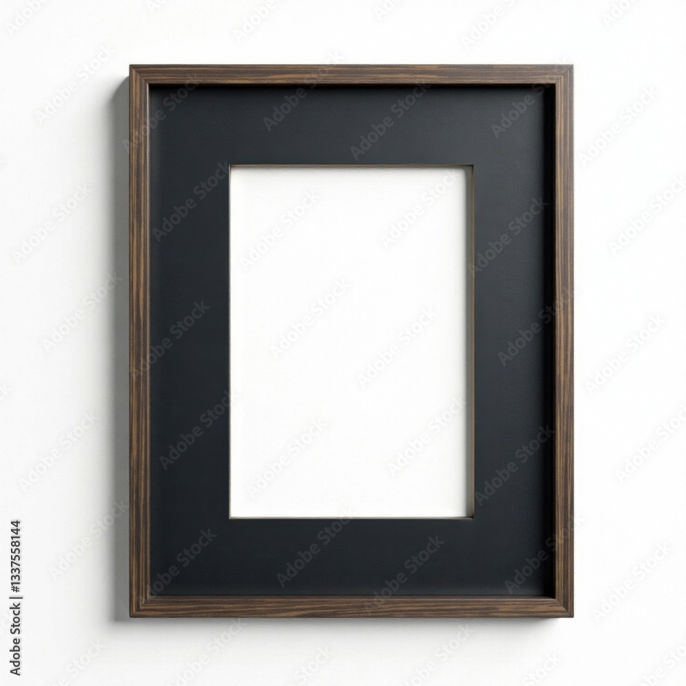Fototapeta premium Simple black wooden frame isolated on white backdrop, photography, simple design