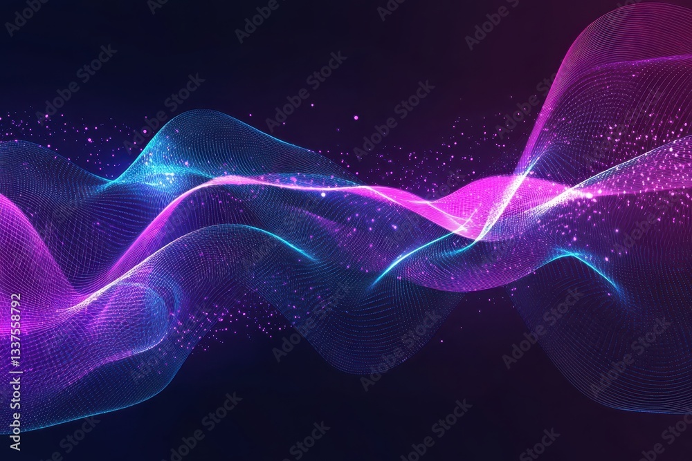 Fototapeta premium Abstract waves of purple and blue light with sparkling effects.