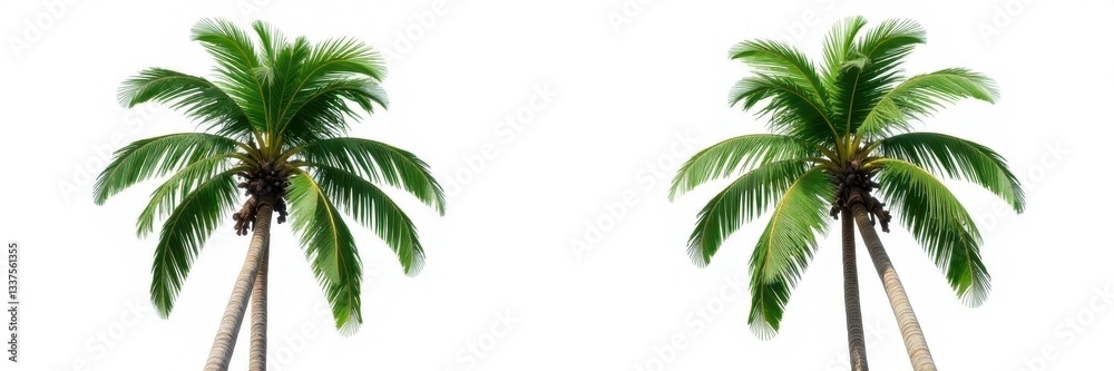 Fototapeta premium Two majestic coconut palms, isolated on white , caribbean, flora