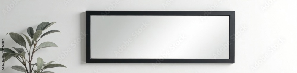 Sleek black frame, rectangular mirror, white wall , wall mounted, clean Sleek black frame, rectangular mirror, white wall , wall mounted, clean