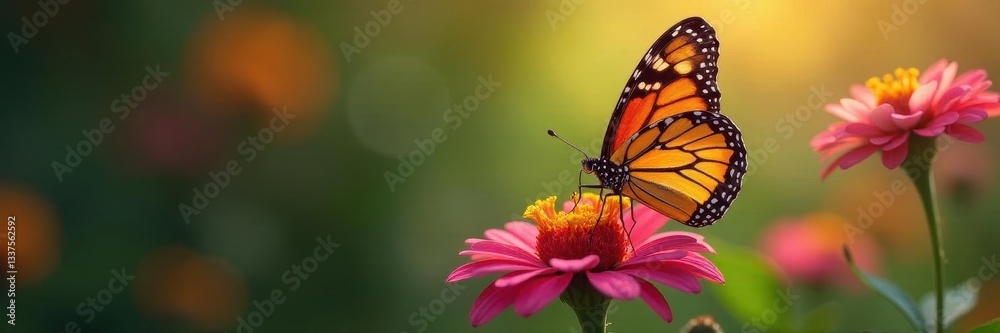 Vibrant monarch butterfly with open wings delicately perched on a bright bloom , nature photography, monarch, lepidoptera Vibrant monarch butterfly with open wings delicately perched on a bright bloom , nature photography, monarch, lepidoptera