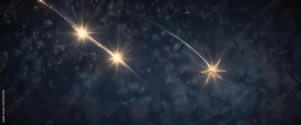 Naklejka premium Glimmering stars and a bright shooting star on a deep navy Christmas background , abstract, design
