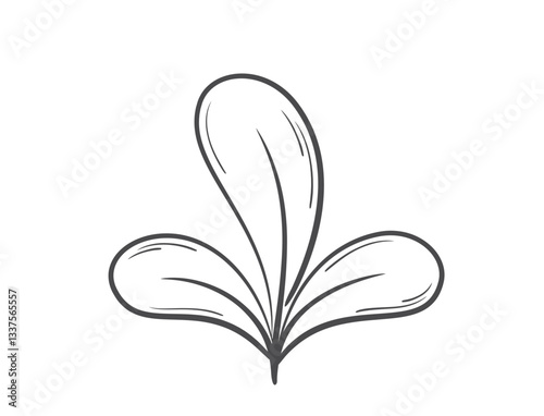 Sprout with three rounded leaves line illustration. Spring, planting and nature design element. Isolated vector image