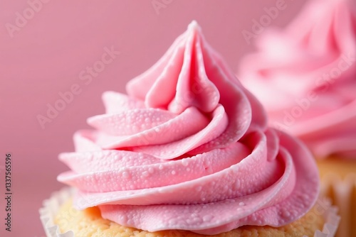 Wallpaper Mural Macro shot of pink buttercream frosting with a glossy finish, ideal for dessert backgrounds or sweet treats, buttercream, dessert Torontodigital.ca