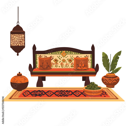 Luxurious Moroccan Themed Living Room with Stunning Embroidered Bench