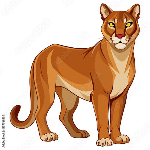 cougar vector illustration, wild big cat wildlife drawing