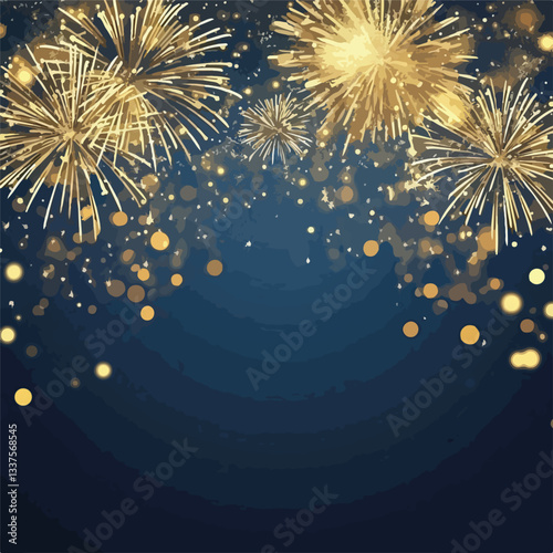Vibrant New Year Background with Fireworks and Bokeh Lights