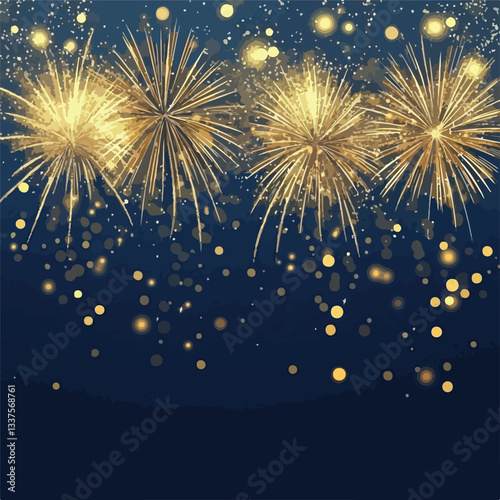 Vibrant New Year Background with Fireworks and Bokeh Lights