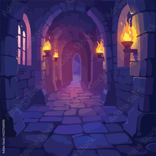 Medieval Stone Castle Cartoon Game Background