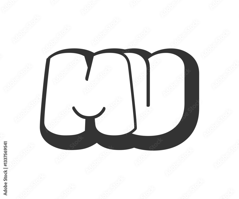 MU logo, bubble comic lettering, rounded in graffiti style black and white silhouette. Trendy preschool M and U letter text for festival party, personal initials, children funky print and web. MU logo, bubble comic lettering, rounded in graffiti style black and white silhouette. Trendy preschool M and U letter text for festival party, personal initials, children funky print and web.