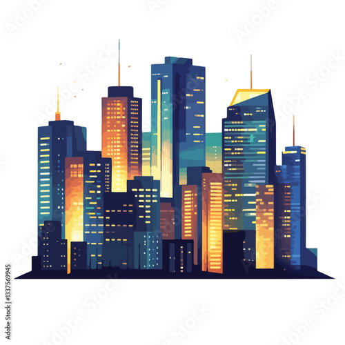Modern City Night View High-Rise Buildings