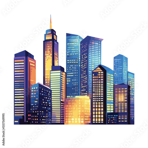 Modern City Night View High-Rise Buildings