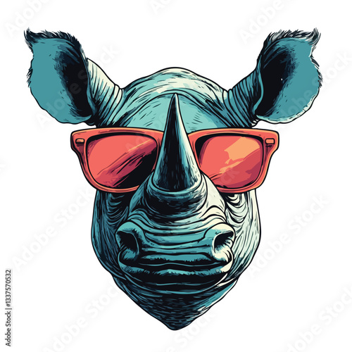 Stylish Rhino Head with Sunglasses on V Shape Background