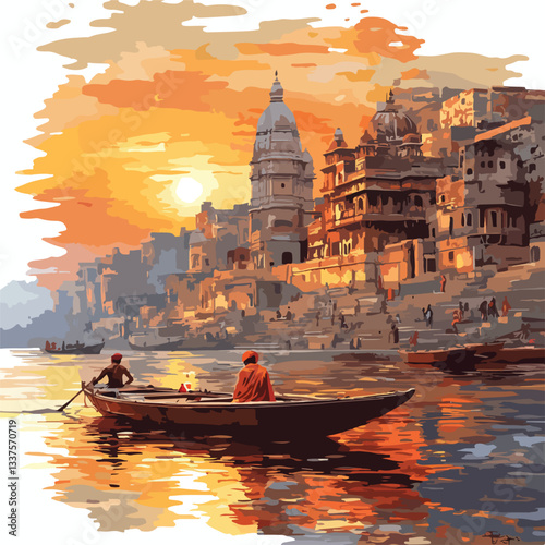 Ancient Varanasi City Arch Oil Painting on Canvas