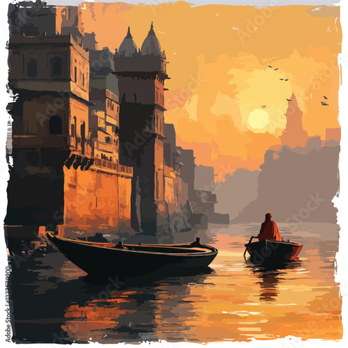 Ancient Varanasi City Arch Oil Painting on Canvas