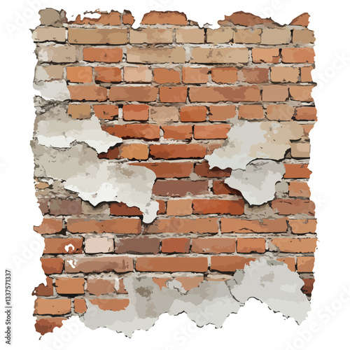 Weathered Old Brick Wall with Traces of Old Plaster Ruined