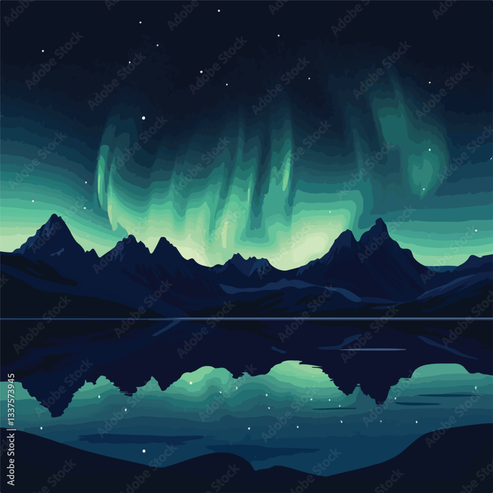 Fototapeta premium Enchanting Panorama of Northern Lights in Starry Night Sky
