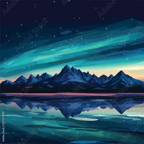 Enchanting Panorama of Northern Lights in Starry Night Sky
