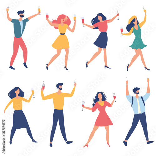 Vibrant Party People Silhouettes Dancing Drinking Celebration
