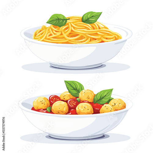 Delicious Pasta Dish Meal in White Bowl Set - Side View