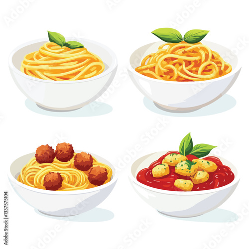 Delicious Pasta Dish Meal in White Bowl Set - Side View