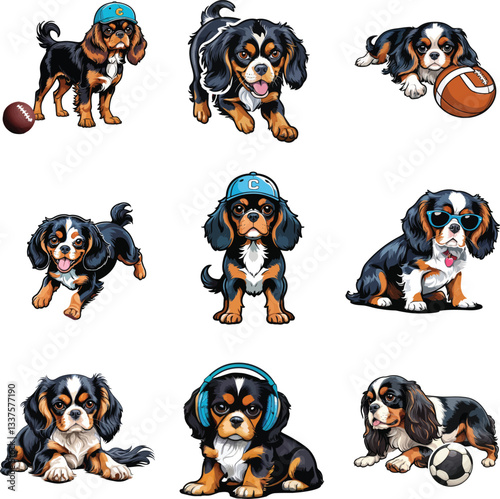 Black & Tan Cavalier King Charles Spaniel Cartoon Art – Pet Lover’s Dream Digital Clipart