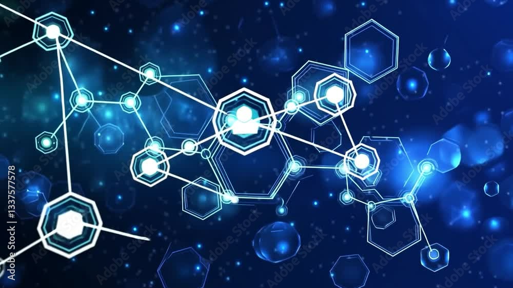 Abstract glowing blue hexagonal network.