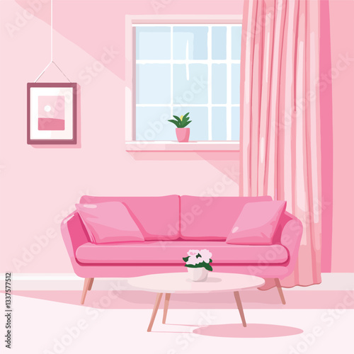 Elegant Pink Living Room Interior with Stylish Sofa Furniture