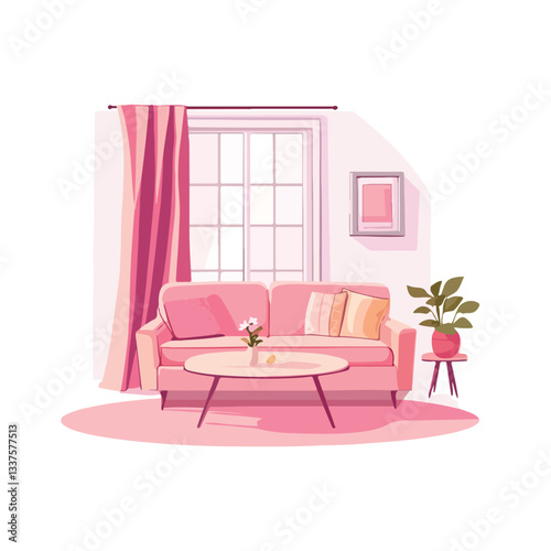 Elegant Pink Living Room Interior with Stylish Sofa Furniture