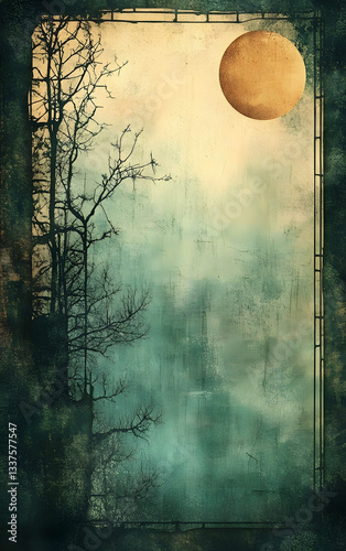 journal page style design on page borders only in the style of Gustav Klimt deep blues and browns geometric shapes pale colors faded appearance