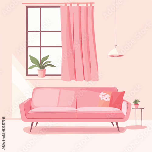Elegant Pink Living Room Interior with Stylish Sofa Furniture