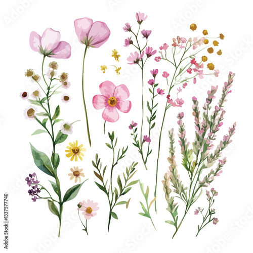 Pink Watercolor Flower Arrangements Set