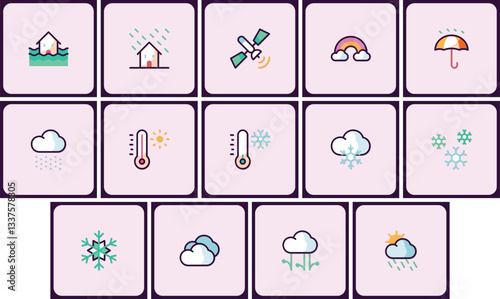 Weather Condition Forecast Icon Set for Web and Mobile Design Interface Elements