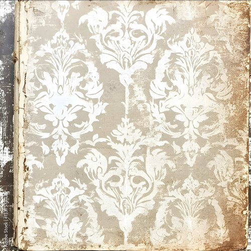 vintage junk journal paper vintage book sheet collage damask pattern distressed brown white beige rusty nostalgic faded antique worn and weathered