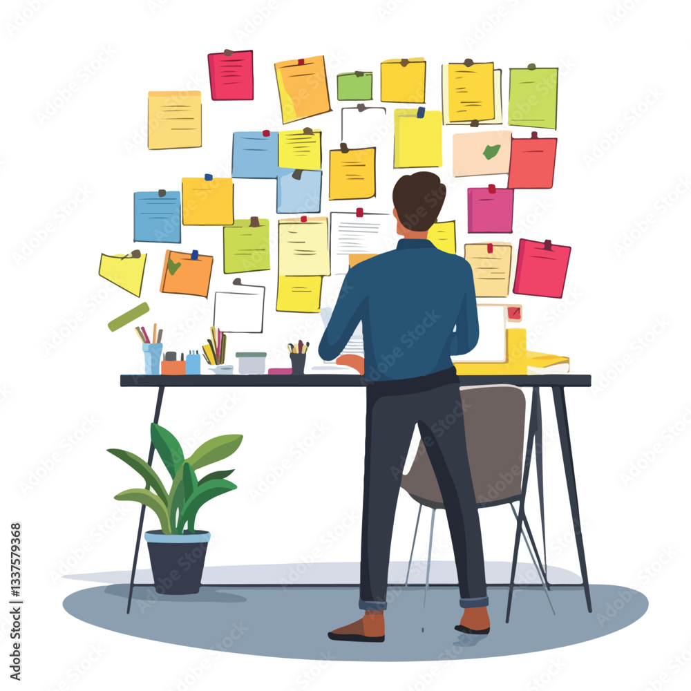 Fototapeta premium Business Planning with Sticky Notes on Wall