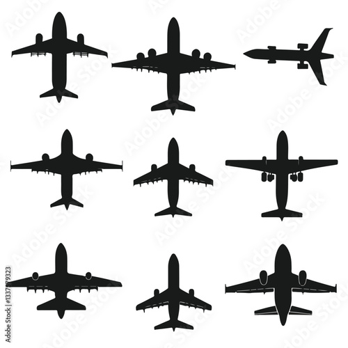 Planes Silhouettes Black Icons Set: Airplane Air