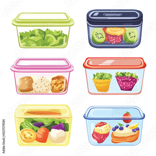 Plastic Lunch Food Storage Container Icon Vector