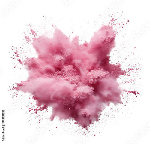 Pink powder explosion on transparent background, vibrant color splash. Creative art concept