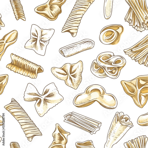 Raw Pasta Seamless Pattern Engraved Food Cooking Background