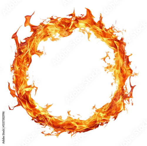 Ring of fire with realistic orange flames isolated on transparent background. Energy concept